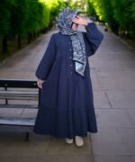 Organik Müslin Oversize (Bol) Büzgülü Elbise Lacivert